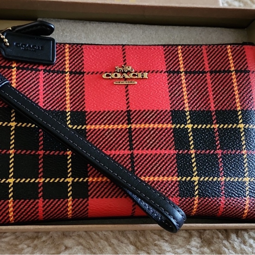 Coach Red Plaid Leather Wristlet Wallet - Picture 10 of 10